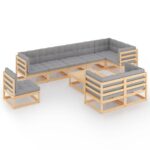 10-Piece Garden Lounge Set with Cushions Pine Wood Outdoor Patio Furniture