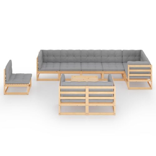 10-Piece Garden Lounge Set with Cushions Pine Wood Outdoor Patio Furniture - Image 3
