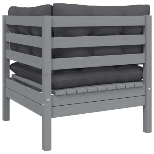 3-Piece Garden Lounge Set with Cushions Grey Solid Pinewood - Image 5
