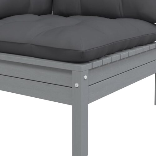 3-Piece Garden Lounge Set with Cushions Grey Solid Pinewood - Image 6