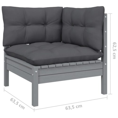 3-Piece Garden Lounge Set with Cushions Grey Solid Pinewood - Image 10