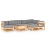 10-Piece Garden Lounge Set with Cushions Pine Wood Outdoor Patio Furniture