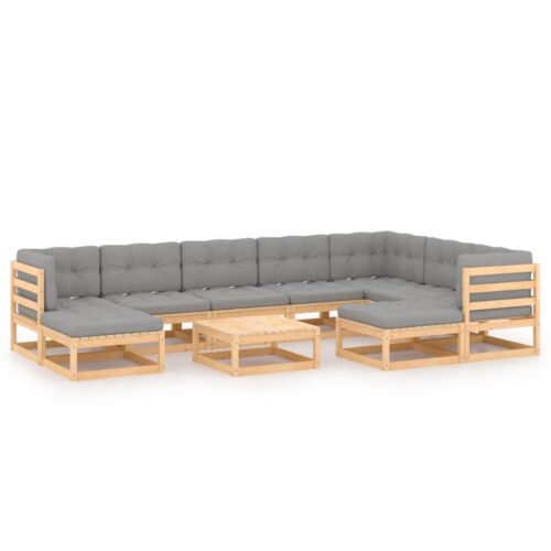 10-Piece Garden Lounge Set with Cushions Pine Wood Outdoor Patio Furniture