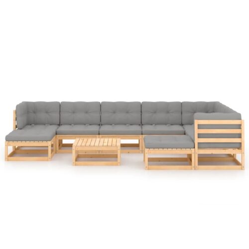 10-Piece Garden Lounge Set with Cushions Pine Wood Outdoor Patio Furniture - Image 3