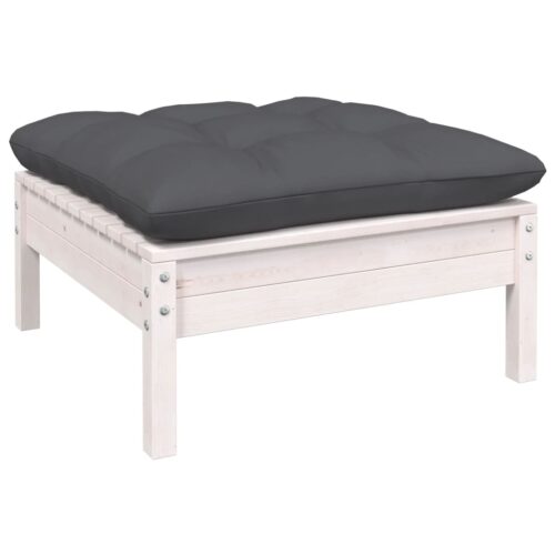 3-Piece Garden Lounge Set with Cushions White Solid Pinewood - Image 5