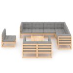10-Piece Garden Lounge Set with Cushions Pine Wood Outdoor Patio Furniture