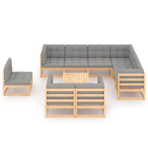 10-Piece Garden Lounge Set with Cushions Pine Wood Outdoor Patio Furniture
