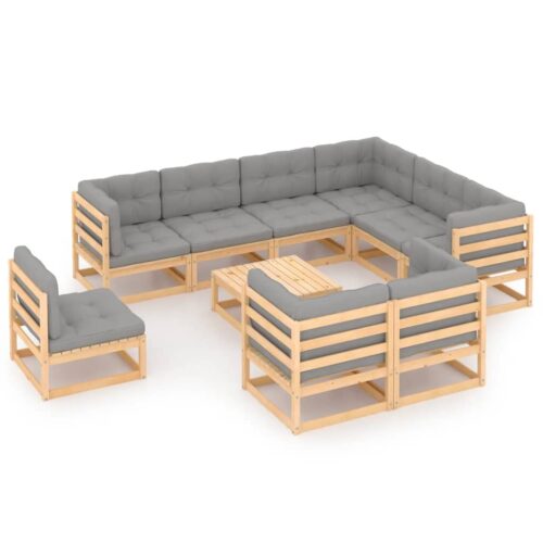 10-Piece Garden Lounge Set with Cushions Pine Wood Outdoor Patio Furniture - Image 2
