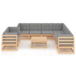 10-Piece Garden Lounge Set with Cushions Pine Wood Outdoor Patio Furniture