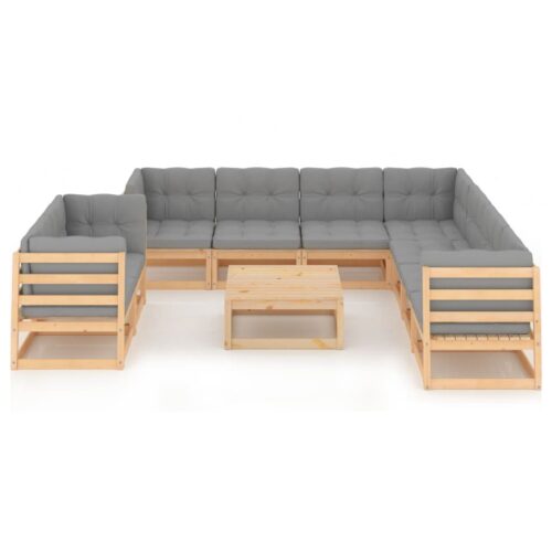 10-Piece Garden Lounge Set with Cushions Pine Wood Outdoor Patio Furniture