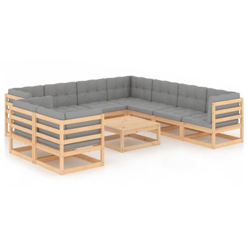10-Piece Garden Lounge Set with Cushions Pine Wood Outdoor Patio Furniture - Image 2