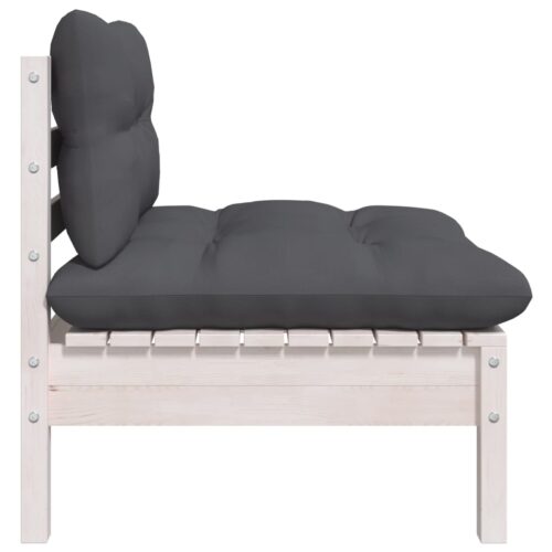 Garden Middle Sofa with Cushions White Solid Pinewood - Image 3