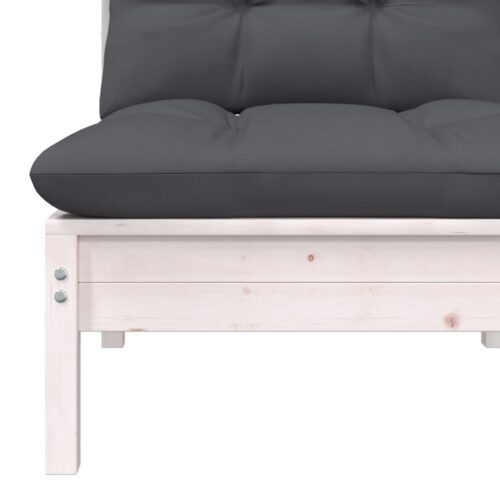 Garden Middle Sofa with Cushions White Solid Pinewood - Image 5