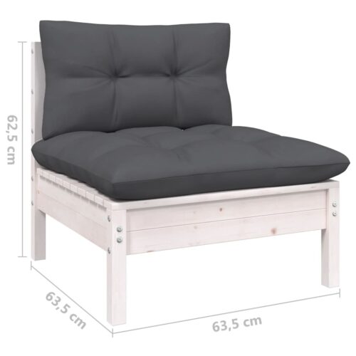 Garden Middle Sofa with Cushions White Solid Pinewood - Image 7