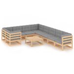 10-Piece Garden Lounge Set with Cushions Pine Wood Outdoor Patio Furniture