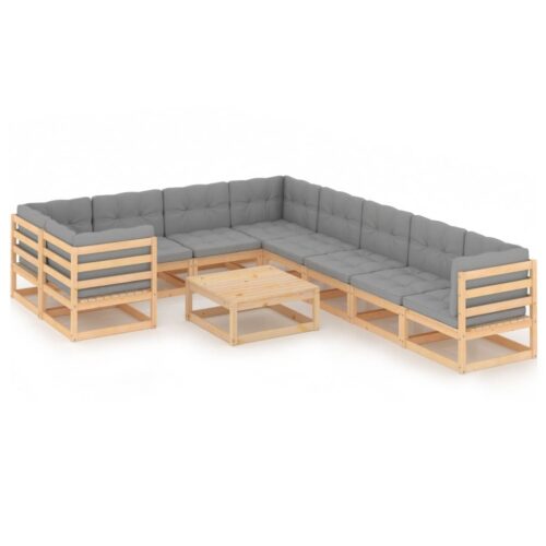 10-Piece Garden Lounge Set with Cushions Pine Wood Outdoor Patio Furniture