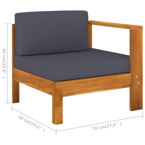 Middle Sofa with 1 Armrest Dark Grey Solid Acacia Wood - Image 5
