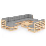 10-Piece Garden Lounge Set with Cushions Pine Wood Outdoor Patio Furniture