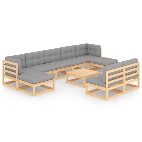 10-Piece Garden Lounge Set with Cushions Pine Wood Outdoor Patio Furniture