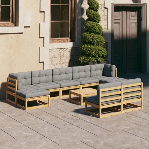 10-Piece Garden Lounge Set with Cushions Pine Wood Outdoor Patio Furniture - Image 2