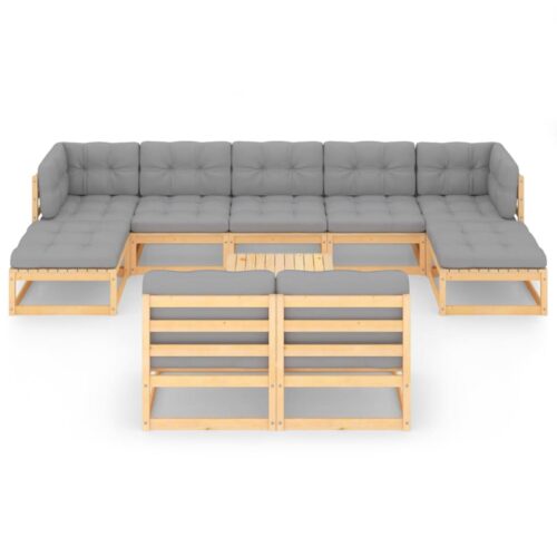 10-Piece Garden Lounge Set with Cushions Pine Wood Outdoor Patio Furniture - Image 3