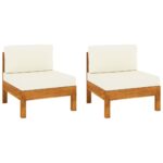 Middle Sofas 2pcs with Cream White Cushions Solid Acacia Wood