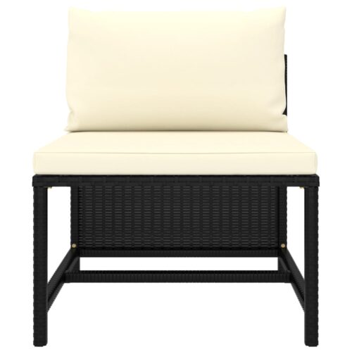 Sectional Middle Sofa with Cushions Black Poly Rattan - Image 2