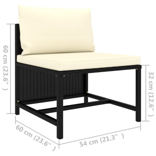Sectional Middle Sofa with Cushions Black Poly Rattan - Image 6