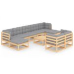 10-Piece Garden Lounge Set with Cushions Pine Wood Outdoor Patio Furniture