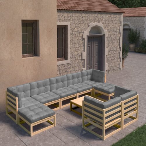 10-Piece Garden Lounge Set with Cushions Pine Wood Outdoor Patio Furniture - Image 2