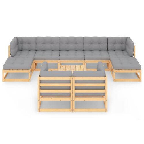 10-Piece Garden Lounge Set with Cushions Pine Wood Outdoor Patio Furniture - Image 3