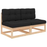 Garden Middle Sofas with Cushions 2pcs Solid Pinewood