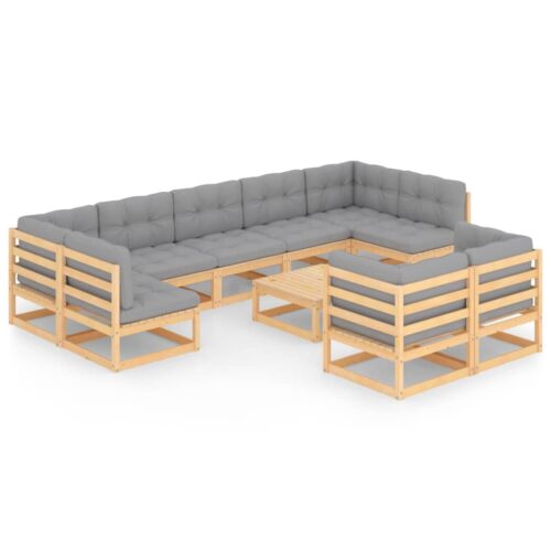 10-Piece Garden Lounge Set with Cushions Pine Wood Outdoor Patio Furniture