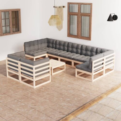 10-Piece Garden Lounge Set with Cushions Pine Wood Outdoor Patio Furniture - Image 2