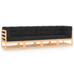 4-Piece Garden Lounge Set with Cushions Solid Pinewood