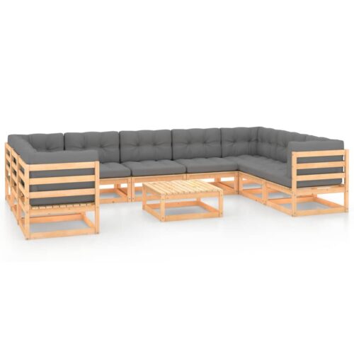 10-Piece Garden Lounge Set with Cushions Pine Wood Outdoor Patio Furniture
