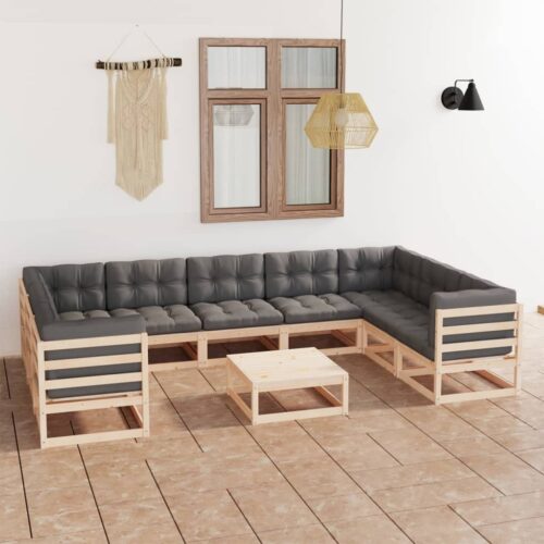 10-Piece Garden Lounge Set with Cushions Pine Wood Outdoor Patio Furniture - Image 2