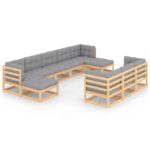 10-Piece Garden Lounge Set with Cushions Pine Wood Outdoor Patio Furniture