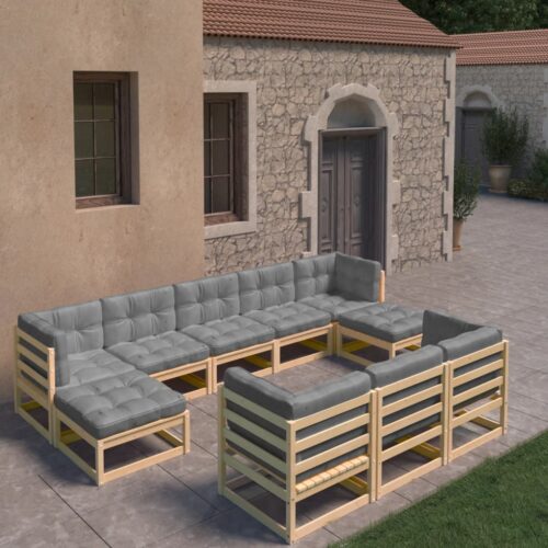 10-Piece Garden Lounge Set with Cushions Pine Wood Outdoor Patio Furniture - Image 2