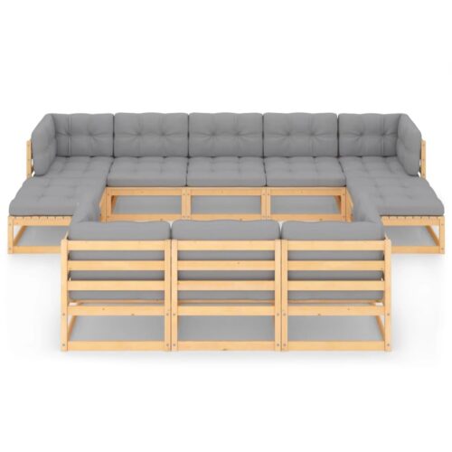 10-Piece Garden Lounge Set with Cushions Pine Wood Outdoor Patio Furniture - Image 3