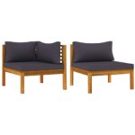 2-Piece Sofa Set with Dark Grey Cushions Solid Acacia Wood