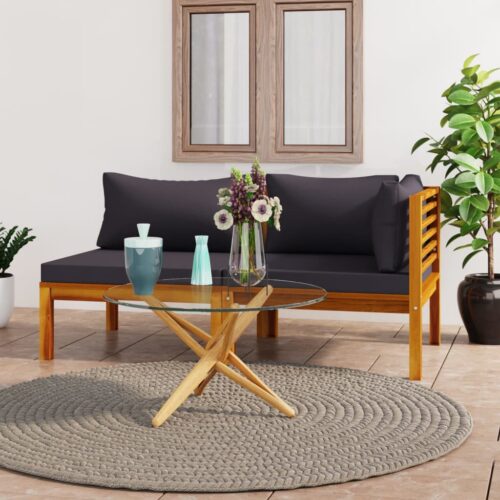 2-Piece Sofa Set with Dark Grey Cushions Solid Acacia Wood - Image 2