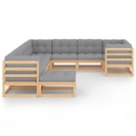 10-Piece Garden Lounge Set with Cushions Pine Wood Outdoor Patio Furniture