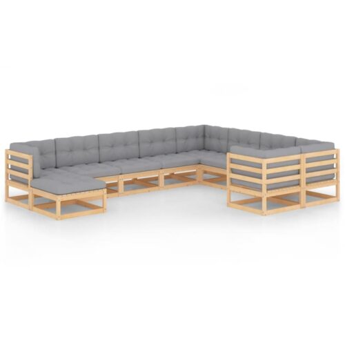 10-Piece Garden Lounge Set with Cushions Pine Wood Outdoor Patio Furniture - Image 2