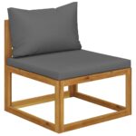 Sectional Middle Sofa Dark Grey Cushion Solid Acacia Wood