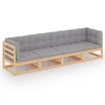 4-Seater Garden Sofa with Cushions Solid Pinewood