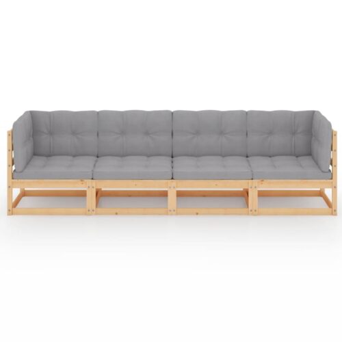 4-Seater Garden Sofa with Cushions Solid Pinewood - Image 3