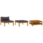 3-Piece Garden Lounge Set with Dark Grey Cushions Acacia Wood