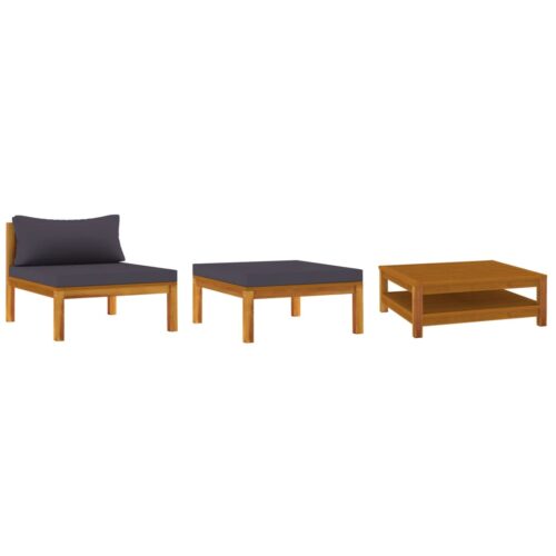 3-Piece Garden Lounge Set with Dark Grey Cushions Acacia Wood