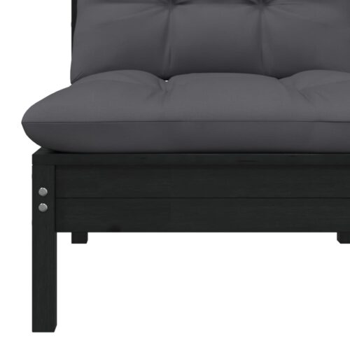 Garden Middle Sofa with Cushions Black Solid Pinewood - Image 5
